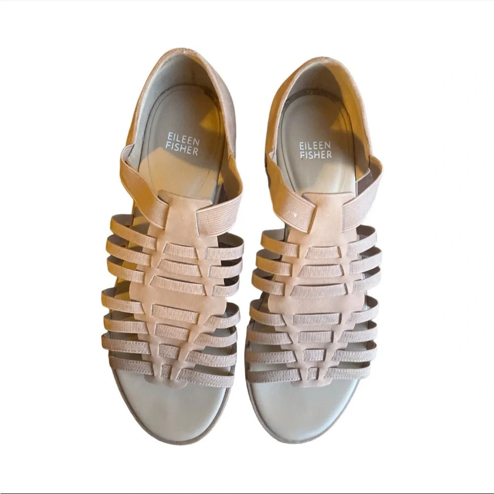 Eileen Fisher Women’s Rato Nubuck Open-Toe Sandals Beige Slip-On Size 9 Casual